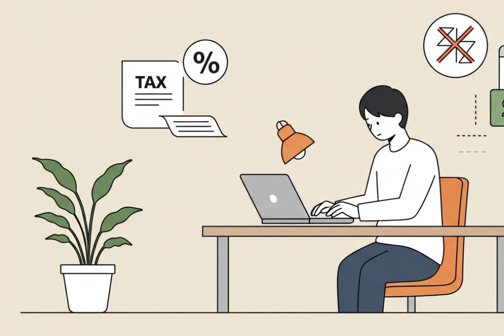 フリーランスが帳簿を見直し、社会保険料を経費ではなく所得控除で処理すべき点を確認している様子