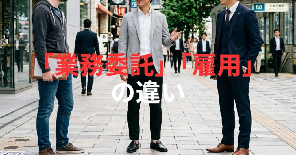 「業務委託と雇用の違いとは？フリーランスが知るべき契約の種類や法律（新法）を簡単解説」を紹介するバナー画像