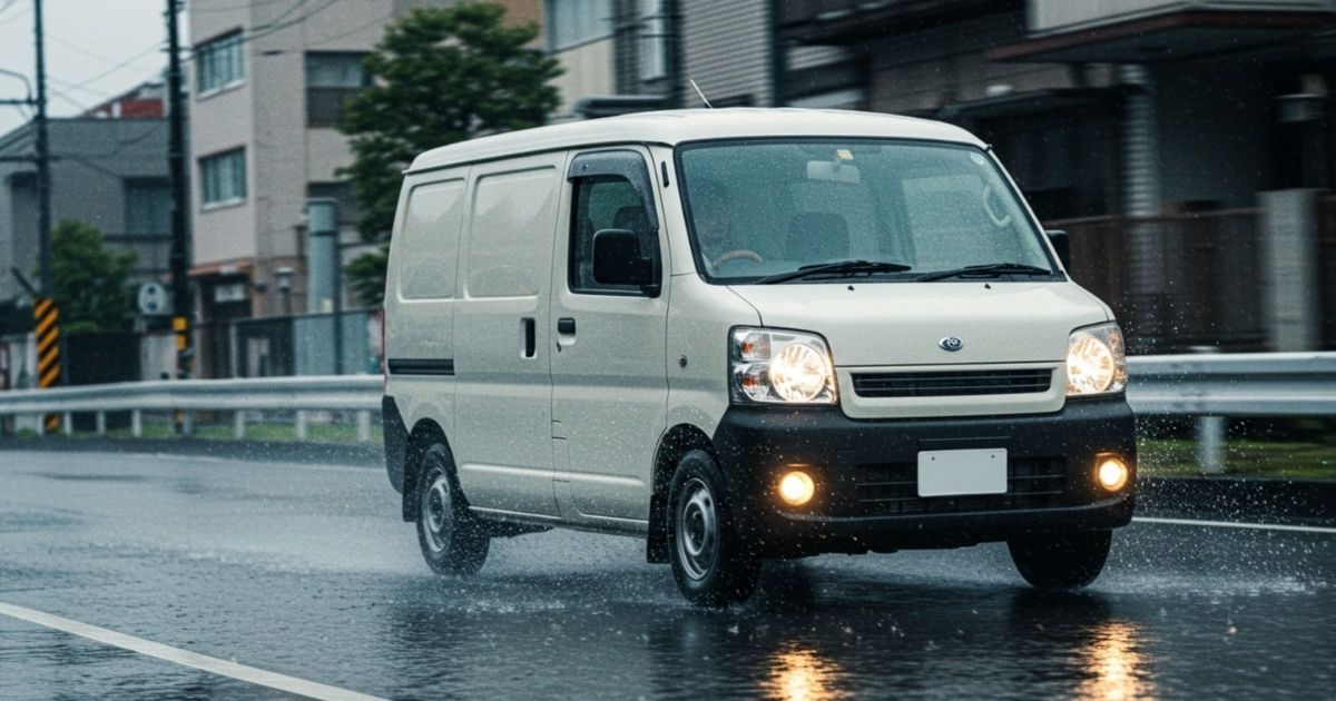 「軽貨物ドライバー「雨の日のポイント」【服装や道路状況、配達で濡れるのを防ぐ対策】」を紹介するバナー画像