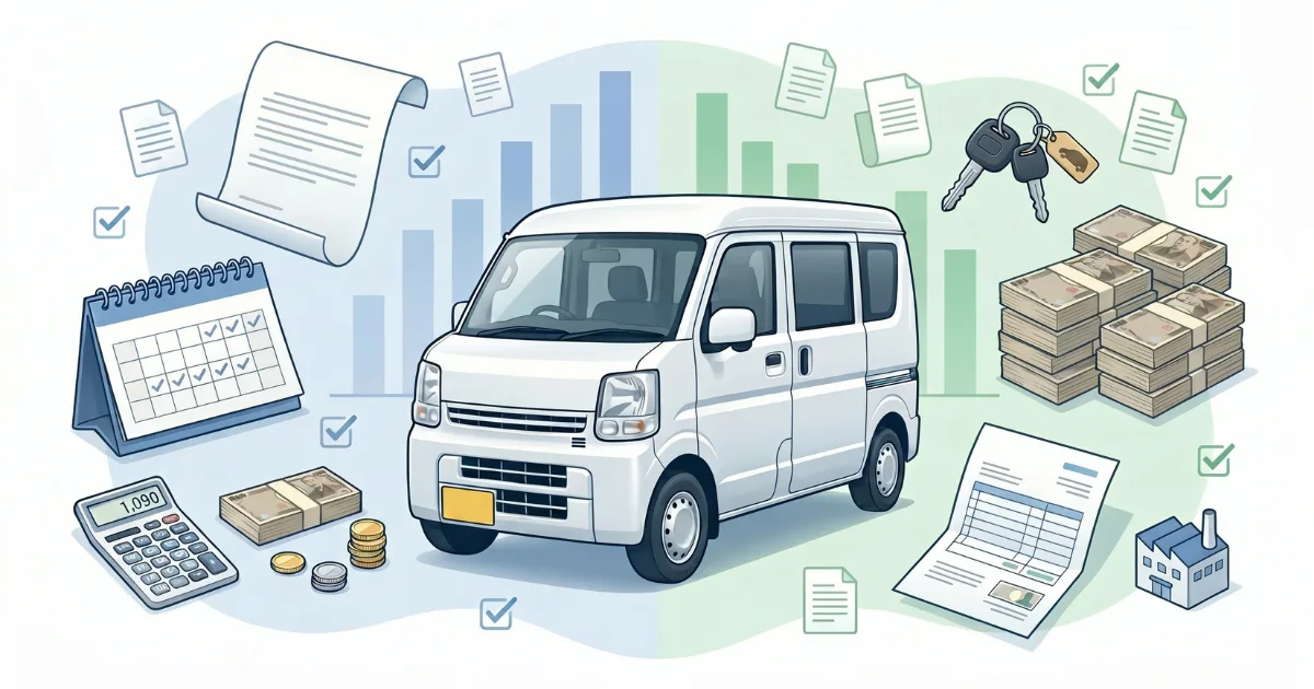 「軽貨物車はリースと購入どっちが得？初期費用・経費・トータルコストを徹底比較」を紹介するバナー画像