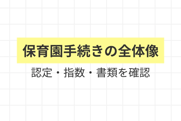 まず知っておきたい：保育園利用の仕組みのおさらい「保育園手続きの全体像、認定・指数・書類を確認」を解説した図解