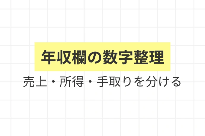 まず整理：個人事業主の「収入」には4種類ある「年収欄の数字整理、売上・所得・手取りを分ける」を解説した図解