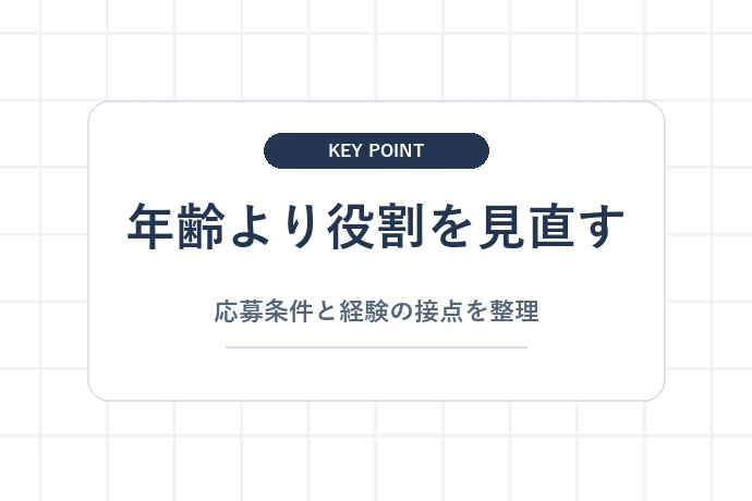 「35歳の壁」「40代は厳しい」の実態を正しく理解する「年齢より役割を見直す、応募条件と経験の接点を整理」を解説した図解