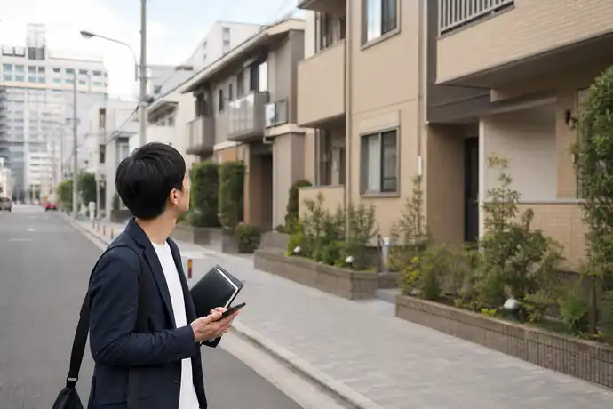 柏駅周辺の賃貸物件を探す人が駅から住宅地までの道や買い物先を確認している場面