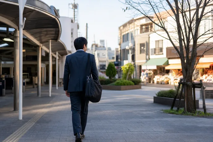 松戸駅の駅前から通勤と買い物へ向かう一人暮らしの生活動線を伝えるシーン画像