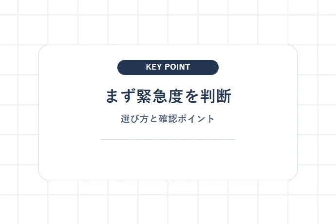 夜間・休日の急病時にまず行うべき状況判断と電話相談窓口(#8000・#7119)「まず緊急度を判断、選び方と確認ポイント」を解説した図解