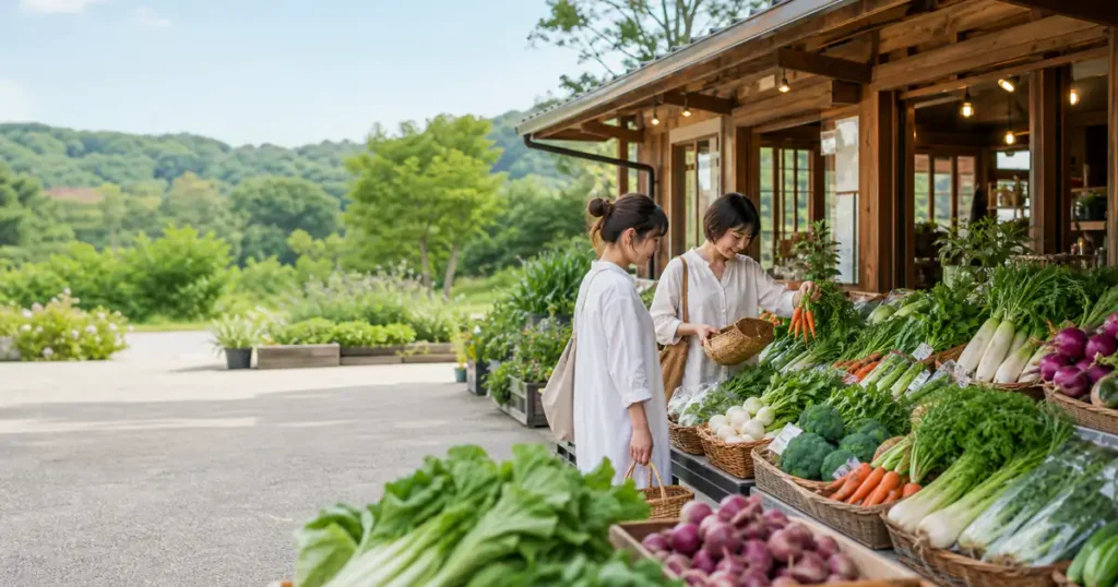 東葛エリアの道の駅＆大型農産物直売所おすすめ5選！柏・松戸・野田の新鮮野菜とご当地グルメをイメージしたアイキャッチ