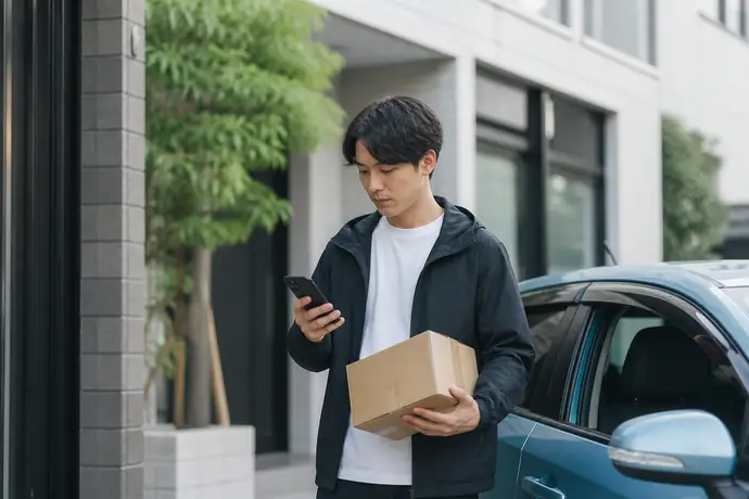 配車と配達の仕事をアプリで切り替えながら、自分の時間で働く人の場面