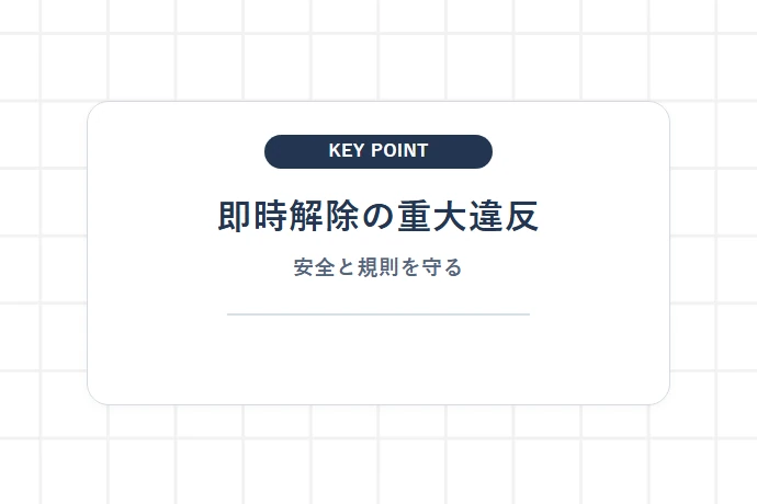 一発出禁・即時契約解除につながるステーション内・配送中の重大違反「即時解除の重大違反、安全と規則を守る」を解説した図解