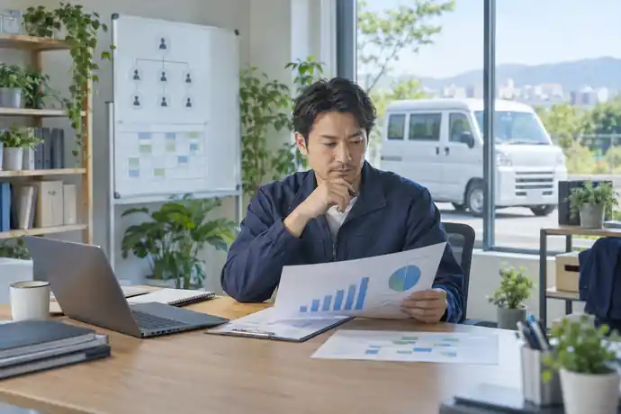 配送事業の品質指標と運営リスクを資料で確認し、参入判断を考える事業者の様子