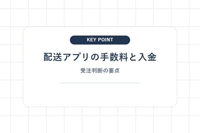 配送アプリの手数料と入金条件を比較する見方「配送アプリの手数料と入金、受注判断の要点」を解説した図解