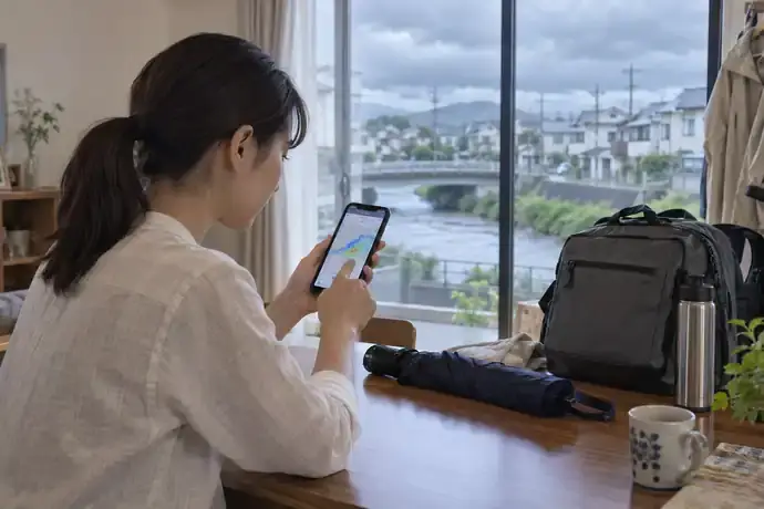自治体の避難情報と家庭のタイムラインを照合するを確認する場面のイメージ画像