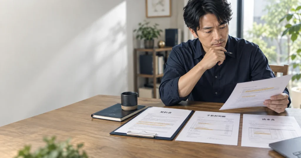 ファクタリング契約書の確認ポイント｜買戻し・償還請求・費用条項の見方をイメージしたアイキャッチ