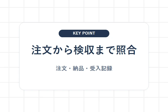 製造・部品加工の請求金額は発注・納品・検収の単位で追う「注文から検収まで照合、注文・納品・受入記録」を解説した図解