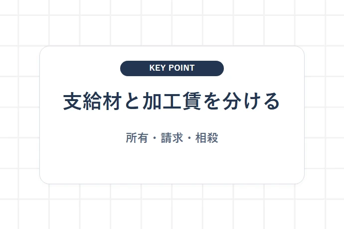 支給材・有償支給材・加工賃を明細で切り分ける「支給材と加工賃を分ける、所有・請求・相殺」を解説した図解
