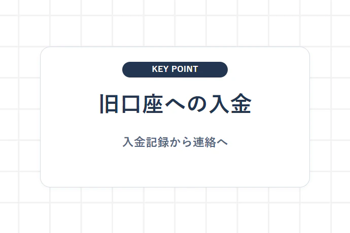 旧口座へ入金された場合の初動と連絡手順「旧口座への入金、入金記録から連絡へ」を解説した図解