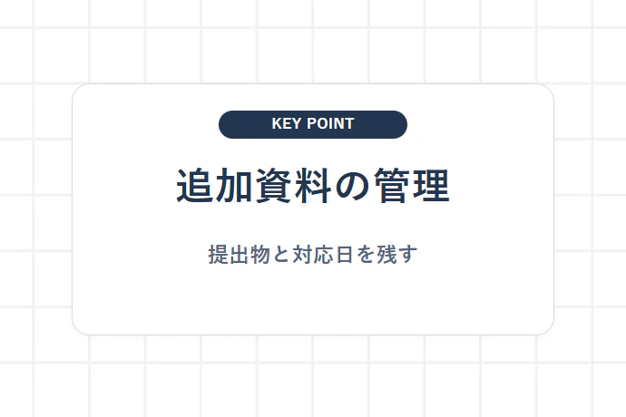 追加資料・調査依頼に対応するときの記録方法「追加資料の管理、提出物と対応日を残す」を解説した図解
