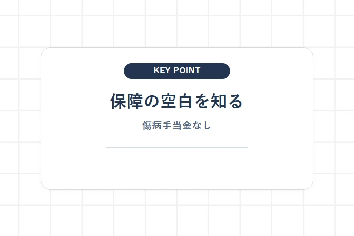 なぜフリーランスに働けないリスクの備えが必要か?国保に傷病手当金がない現実「保障の空白を知る、傷病手当金なし」を解説した図解