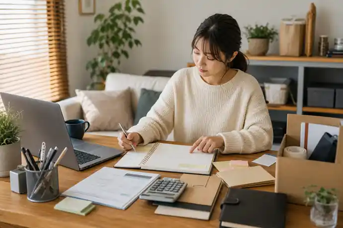 万が一の事故・損害賠償に備える事業用保険の事前リサーチを確認する読者の自然な仕事風景