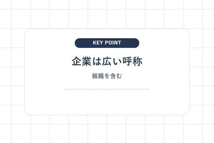 「企業」とは?会社・個人事業主・公営事業を含む経済活動の総称「企業は広い呼称、組織を含む」を解説した図解