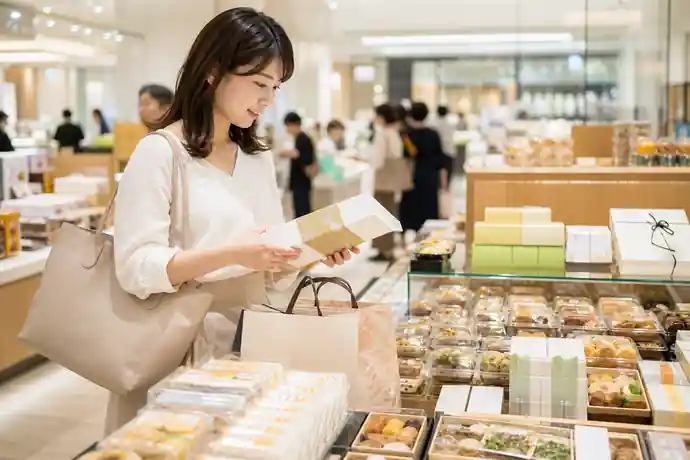 【柏駅直結・駅近】高島屋ステーションモール等で買えるおすすめギフトの内容を確認する場面を伝えるイメージ画像