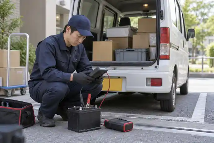軽バンのバッテリーの軽貨物のバッテリーが上がりやすい運行パターンを確認している場面