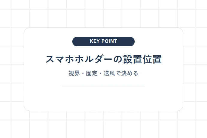 ダッシュボード・吹き出し口など設置場所別の選び方「スマホホルダーの設置位置、視界・固定・送風で決める」を解説した図解