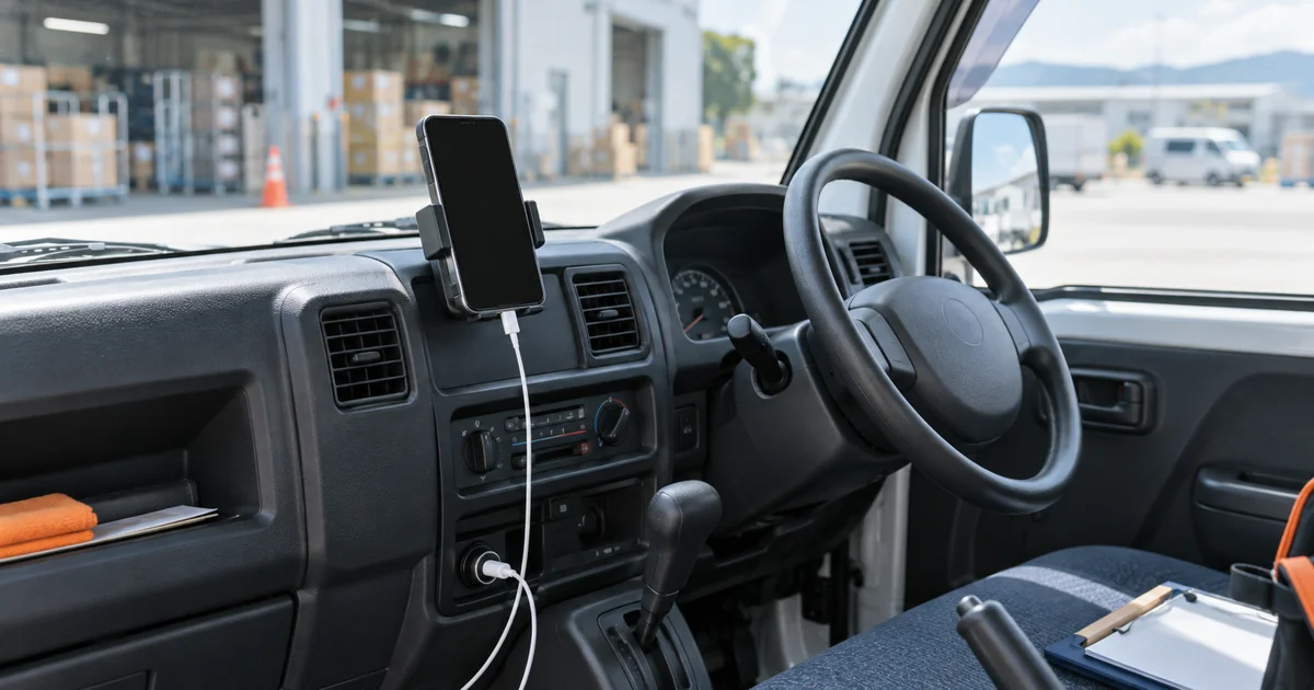軽貨物用スマホホルダー＆急速充電器の選び方！熱暴走・脱落を防ぐ車載マウント実務をイメージしたアイキャッチ