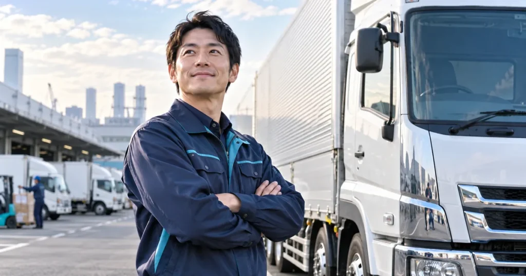 軽貨物から一般貨物・中型大型トラック運転手へ転職！緑ナンバー正社員の年収と免許・採用基準をイメージしたアイキャッチ