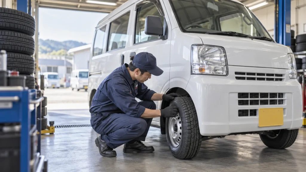 軽貨物用タイヤの選び方と交換時期！商用バン専用（6PR/8PR）規格と耐摩耗タイヤ比較をイメージしたアイキャッチ