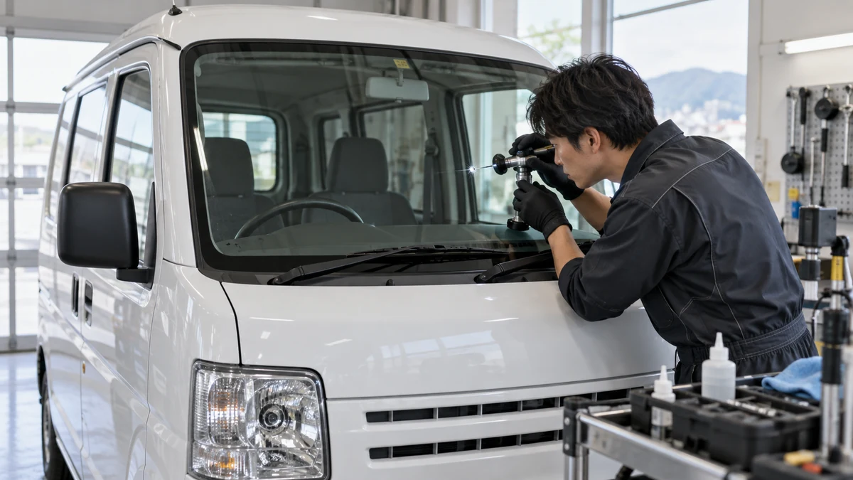 軽貨物の飛び石・ガラス割れ・小傷の修理費用と保険適用!車検基準と免責金額の損得をイメージしたアイキャッチ