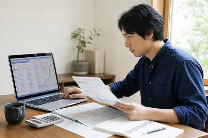 該当する国保組合がない・保険料が割高になる場合の代替選択肢を確認する読者の自然な仕事風景