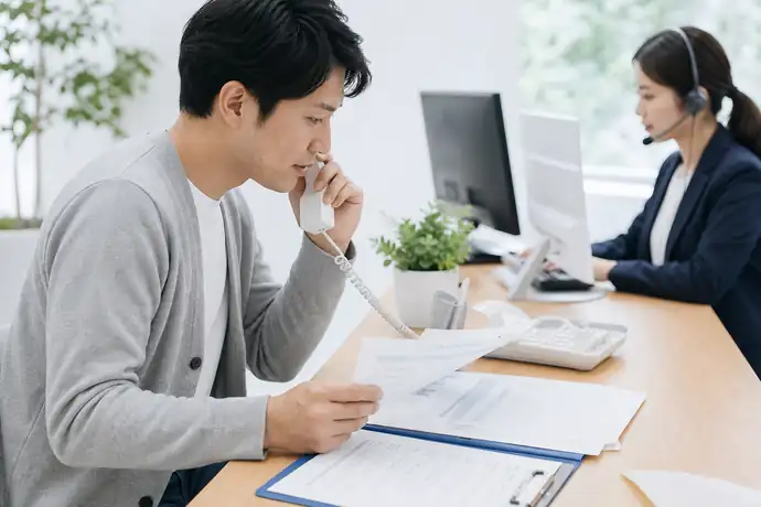 国保組合への加入確認チェックリストを整理する事業者の自然な作業風景