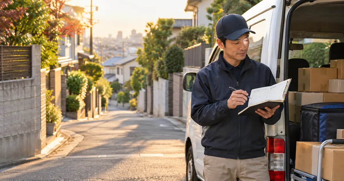 軽貨物の不在・持ち戻りを減らす現場テクニック｜在宅率を高める時間帯別ルーティングをイメージしたアイキャッチ