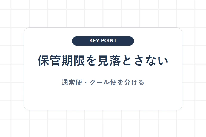 保管期限を過ぎる前に選べる受取方法「保管期限を見落とさない、通常便・クール便を分ける」を解説した図解