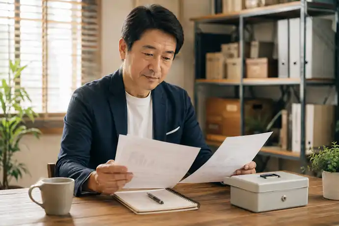 低金利で即日調達できる「契約者貸付制度」の仕組みと活用法の内容を確認する個人事業主の自然な仕事風景