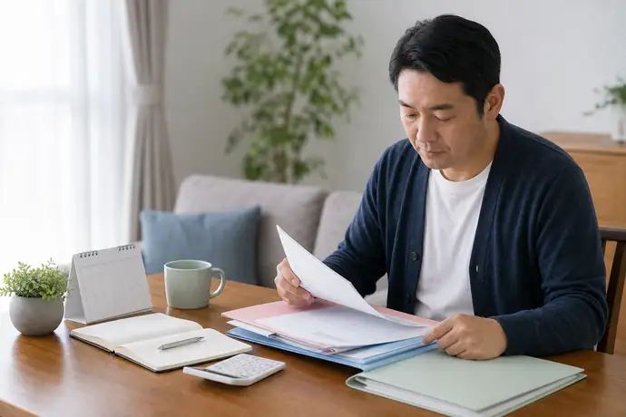 【ハローワーク】個人事業主の開業でも受給できる「再就職手当」の申請要件の内容を確認する個人事業主の自然な仕事風景
