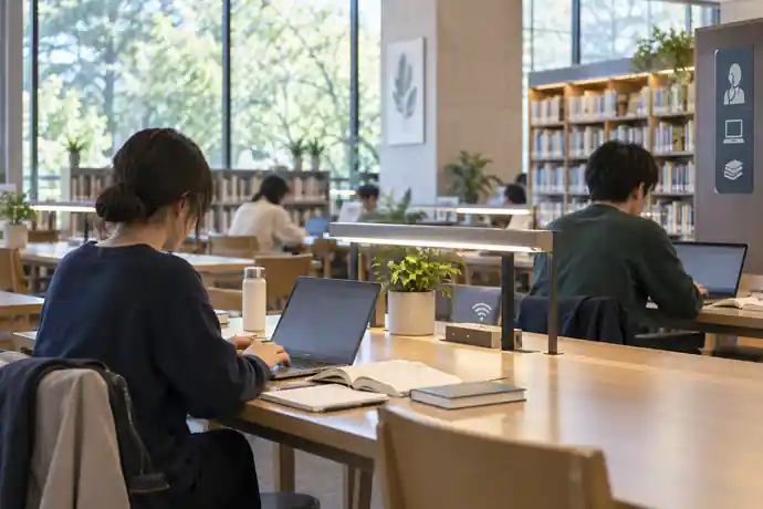 Wi-Fi・電源・PC持込・市外利用の比較表を確認する場面のイメージ画像