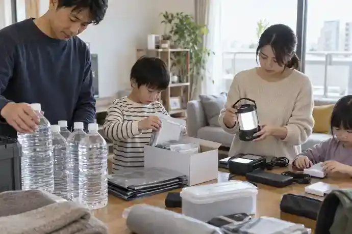 停電時の調理器具・ポータブル電源と火災予防を確認する場面のイメージ画像