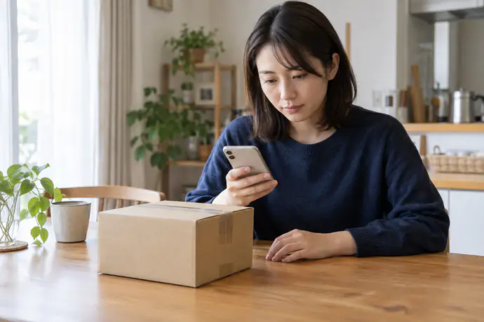 発送後の画面を確認し、取引情報を記録してから問い合わせを考える出品者の様子