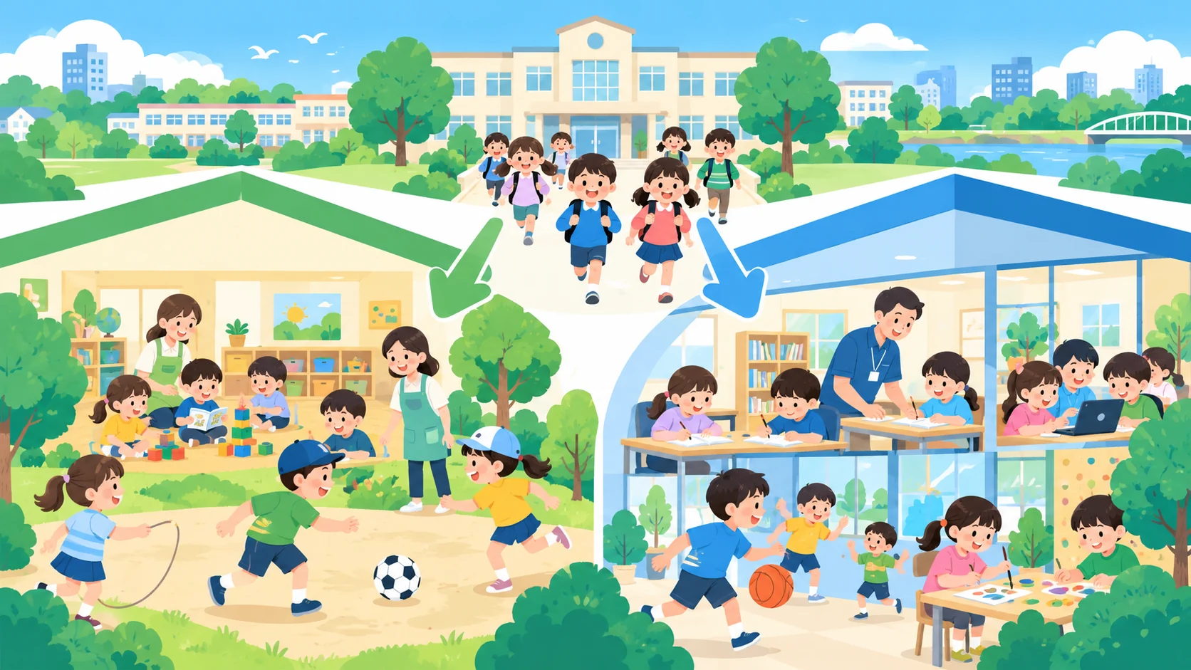 柏市の小学生が放課後に過ごす場所の選択肢を表す図解