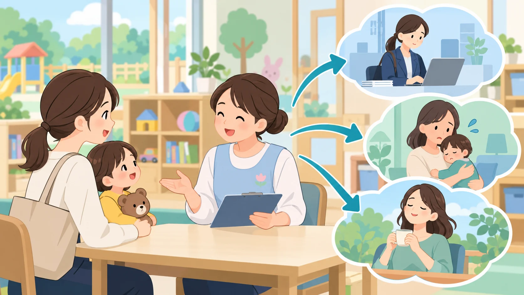 柏市の保育園一時預かりと3つの利用目的を表す図解