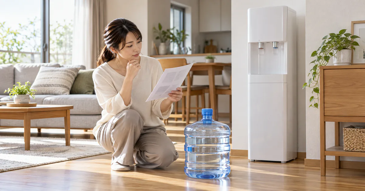 ウォーターサーバーの床荷重を計算する方法！本体と満水ボトルの重さを確認を紹介するバナー画像