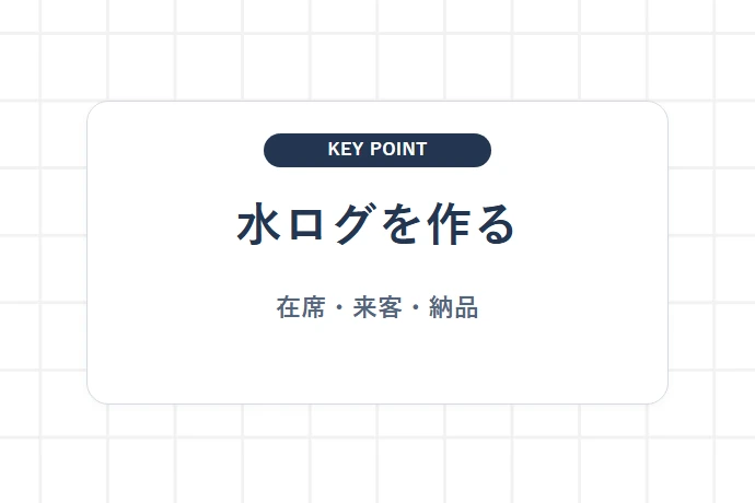 利用量を同じ単位で記録する水ログを作る「水ログを作る、在席・来客・納品」を解説した図解