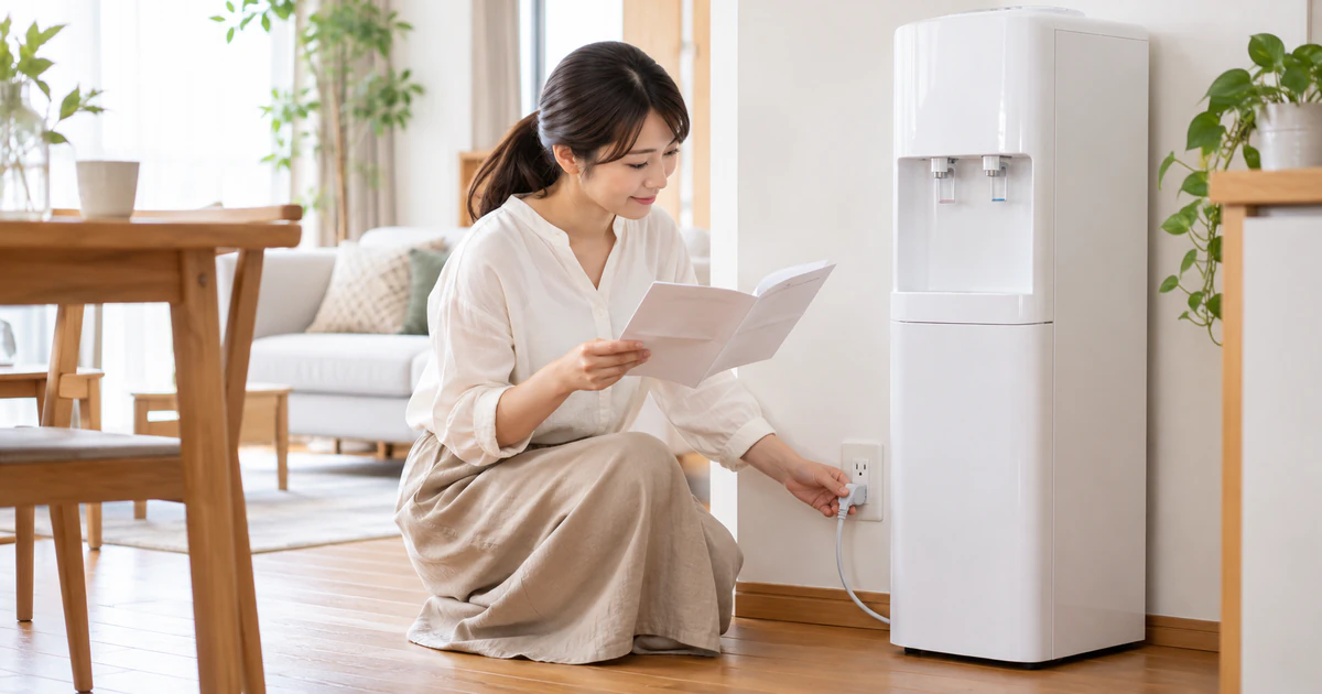ウォーターサーバーのコンセント・アース確認!延長コードを使う前の注意点を紹介するバナー画像