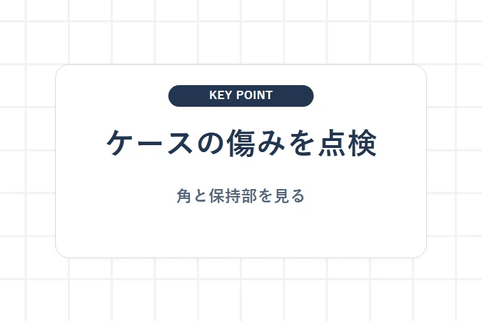 ケースとディスクの事前確認「ケースの傷みを点検、角と保持部を見る」を解説した図解